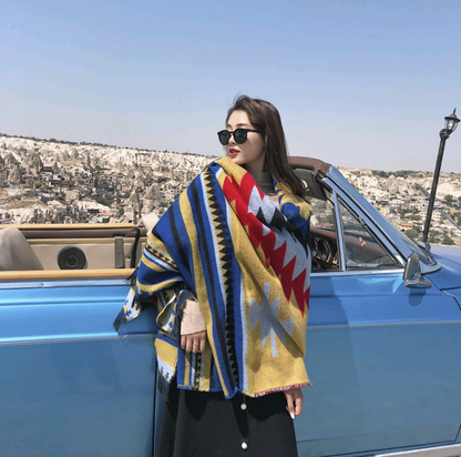 Plus Size Thick Warm Women's Shawl - Vintage Style Cape