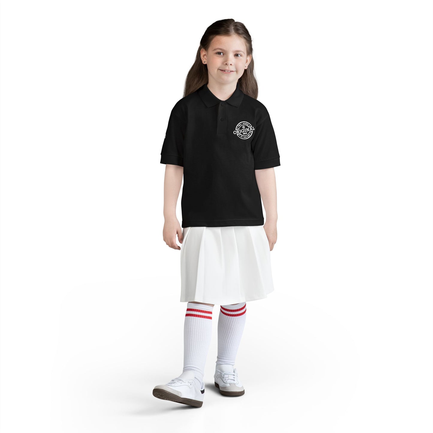 Youth Polo Shirt with 'Original' Vintage Stamp Logo — Kids School Uniform / Casual
