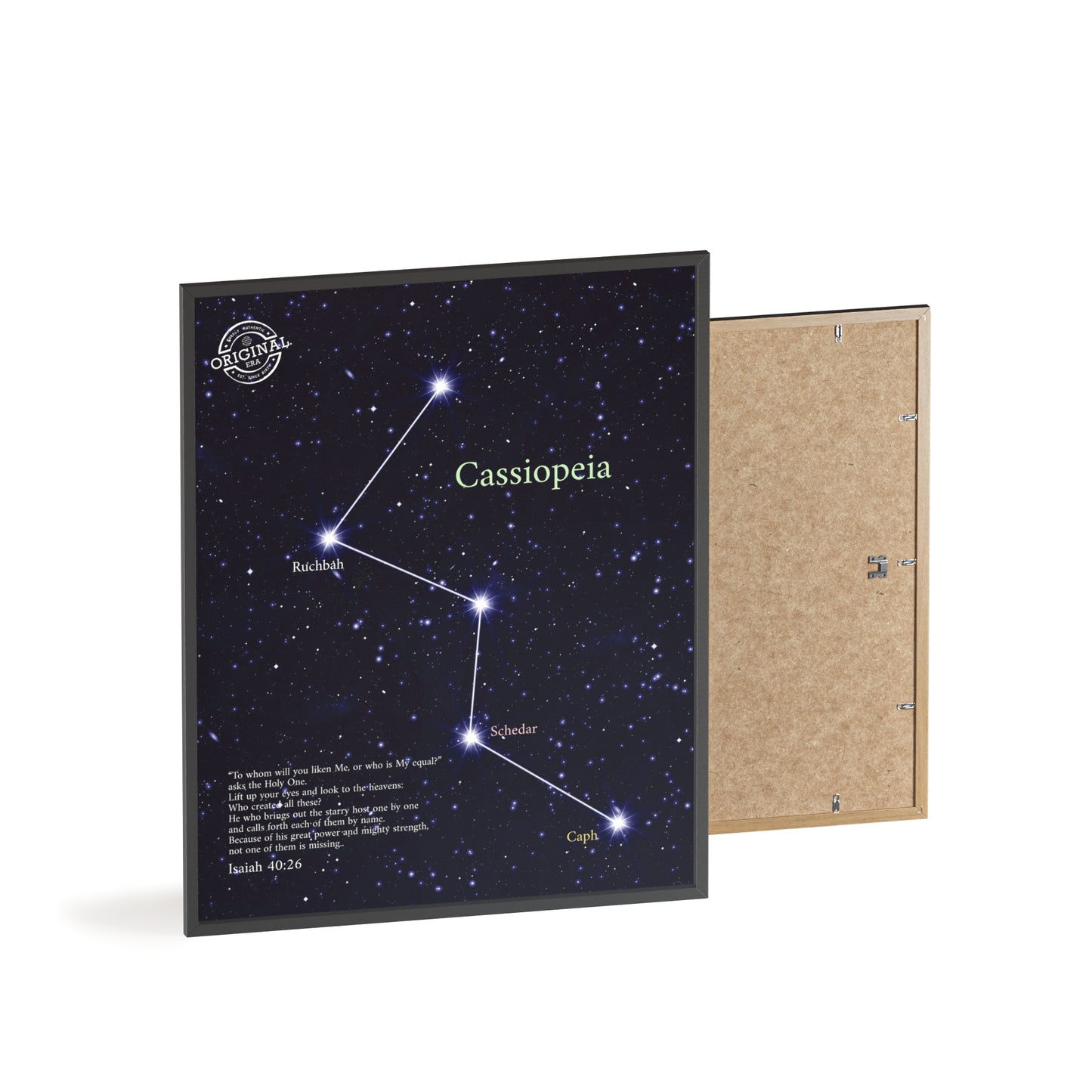 Cassiopeia Constellation Poster with Wooden Frame — Star Map Wall Art