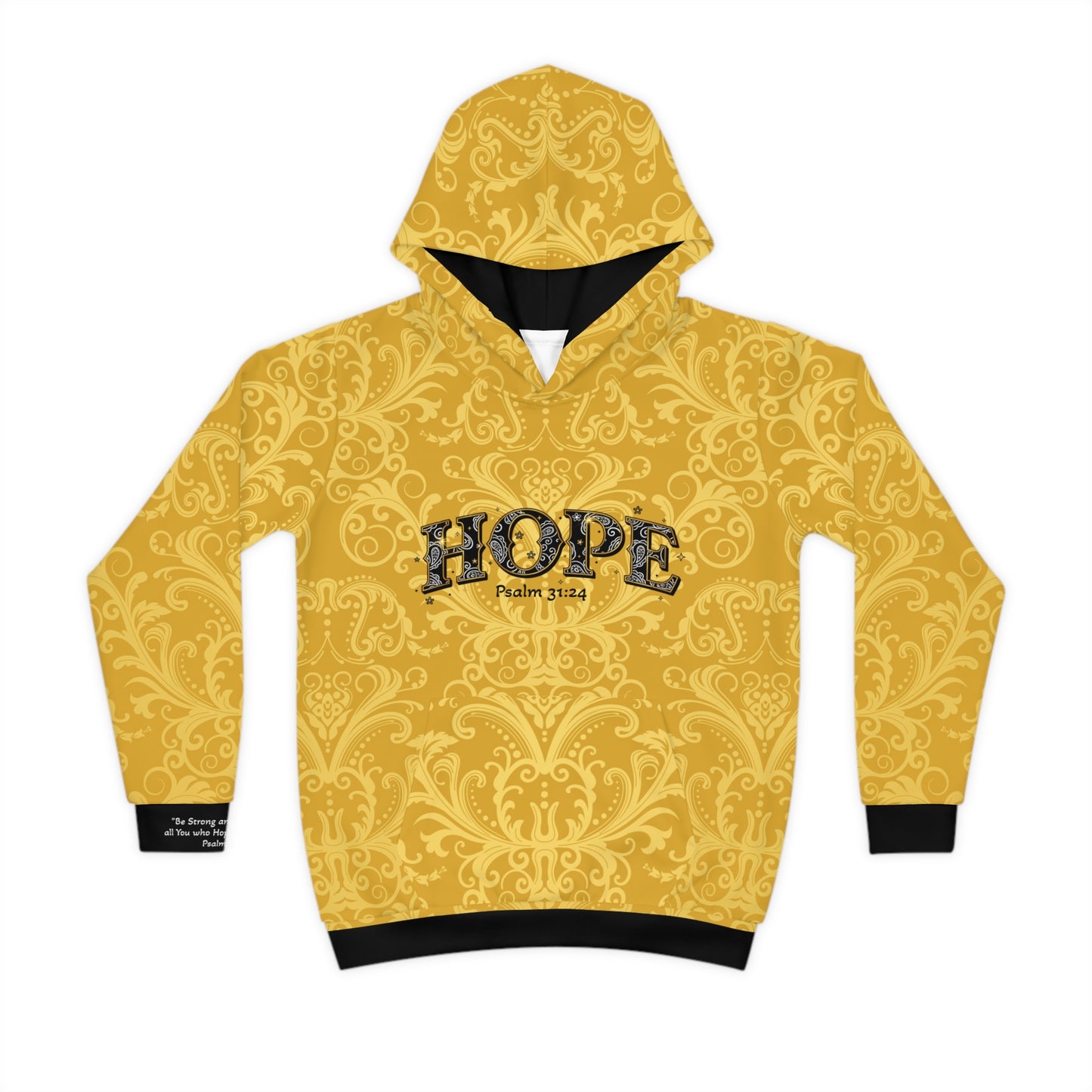 Children's Hoodie – Gold 'HOPE' Psalm 31:24 Kids Sweatshirt