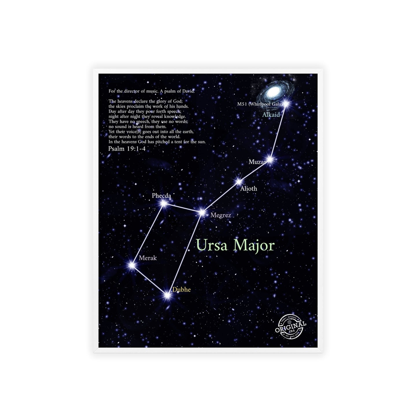 Ursa Major Constellation Star Map Poster with Wooden Frame — Astrology Wall Art