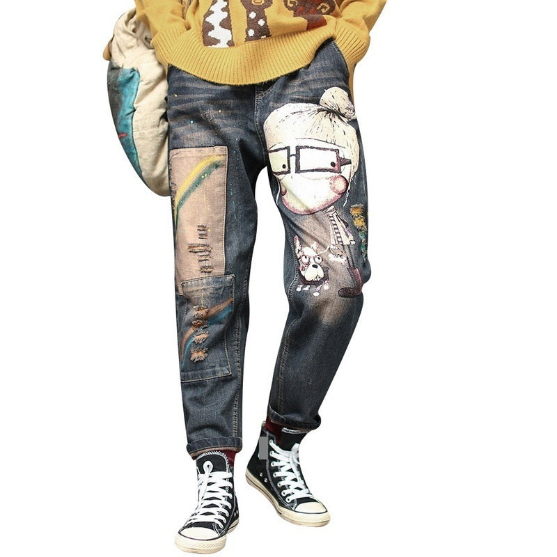 Vintage Cartoon Denim Harem Pants