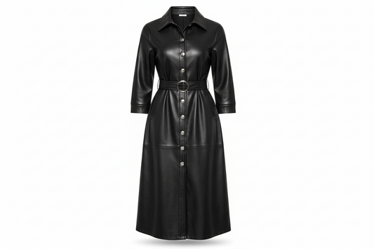 V-neck PU Leather Stitching Dress