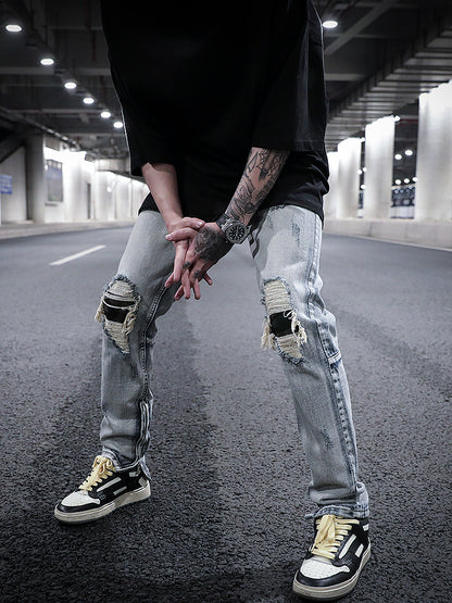 Distressed Camouflage Patch Wash Jeans