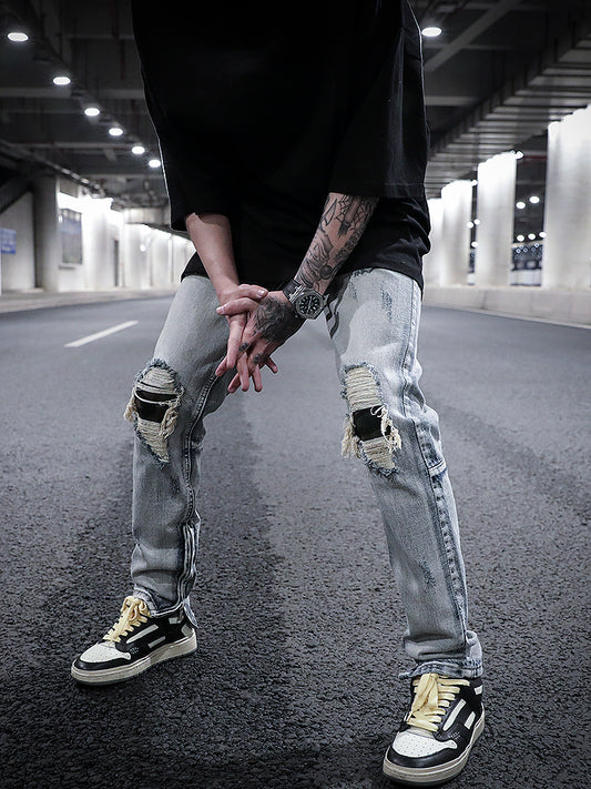 Distressed Camouflage Patch Wash Jeans