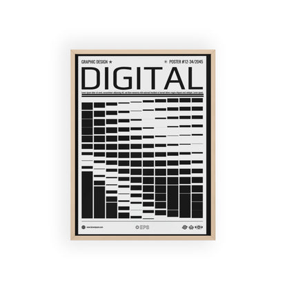 Digital Grid Poster with Wooden Frame — Modern Black & White Wall Art