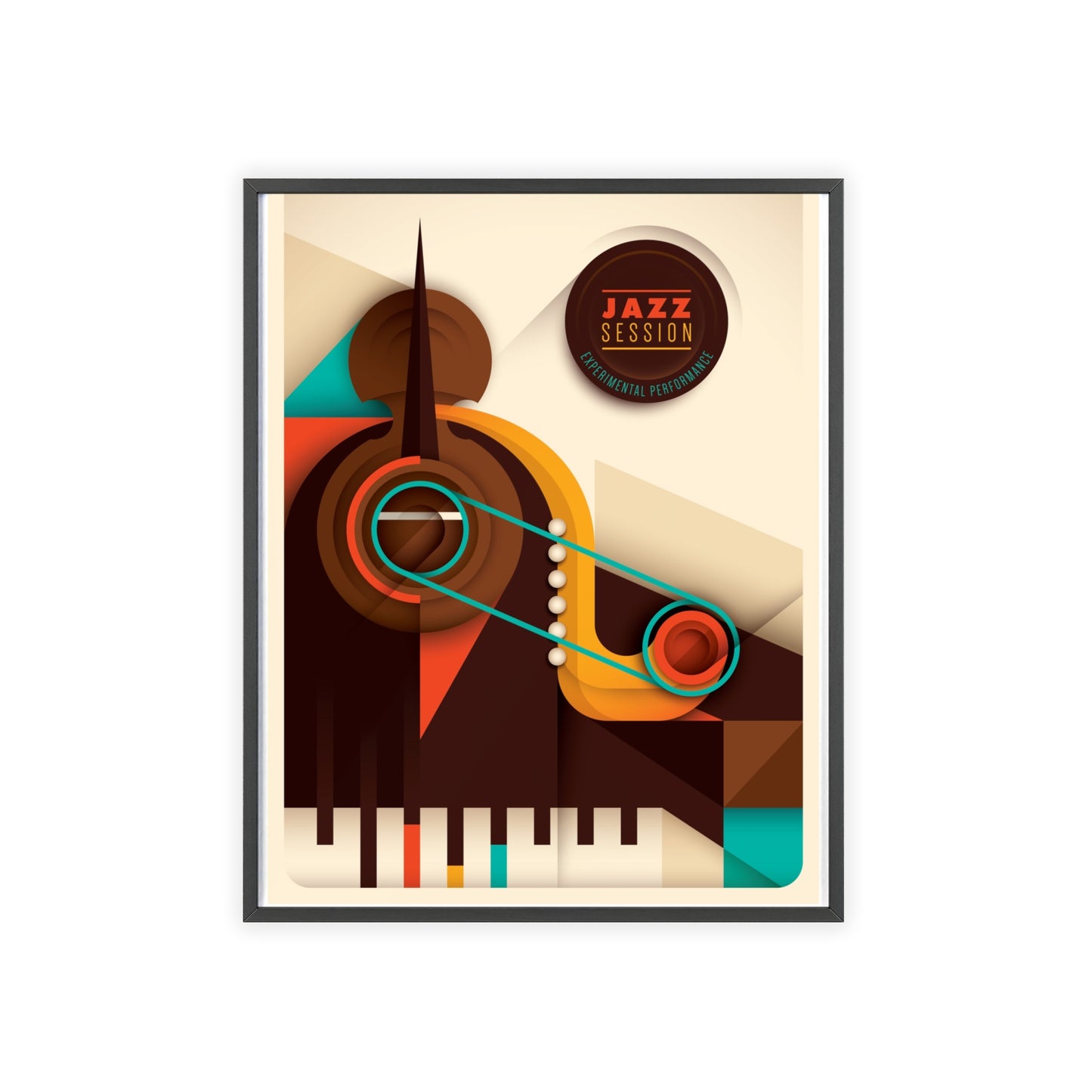 Jazz Session Poster with Wooden Frame – Retro Abstract Music Wall Art