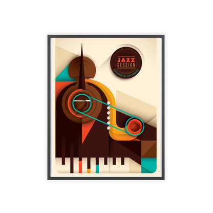 Jazz Session Poster with Wooden Frame – Retro Abstract Music Wall Art