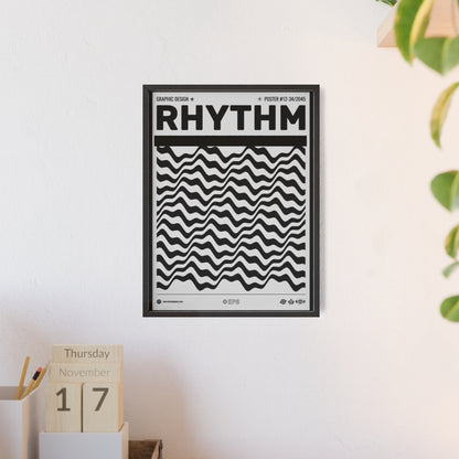 Rhythm Wave Art Poster with Wooden Frame — Black & White Modern Wall Print
