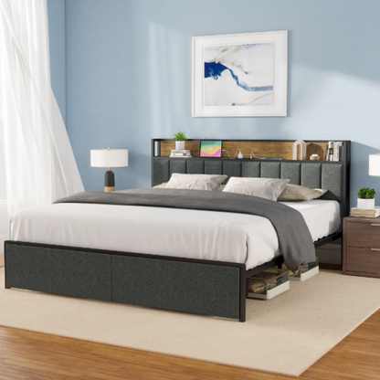Charging Full Bed Frame with LED Ambiance