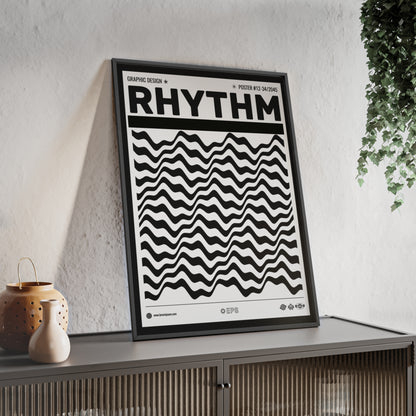 Rhythm Wave Art Poster with Wooden Frame — Black & White Modern Wall Print