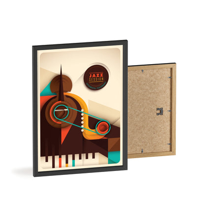 Jazz Session Poster with Wooden Frame – Retro Abstract Music Wall Art