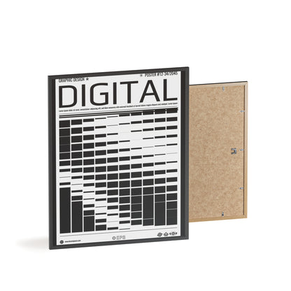 Digital Grid Poster with Wooden Frame — Modern Black & White Wall Art