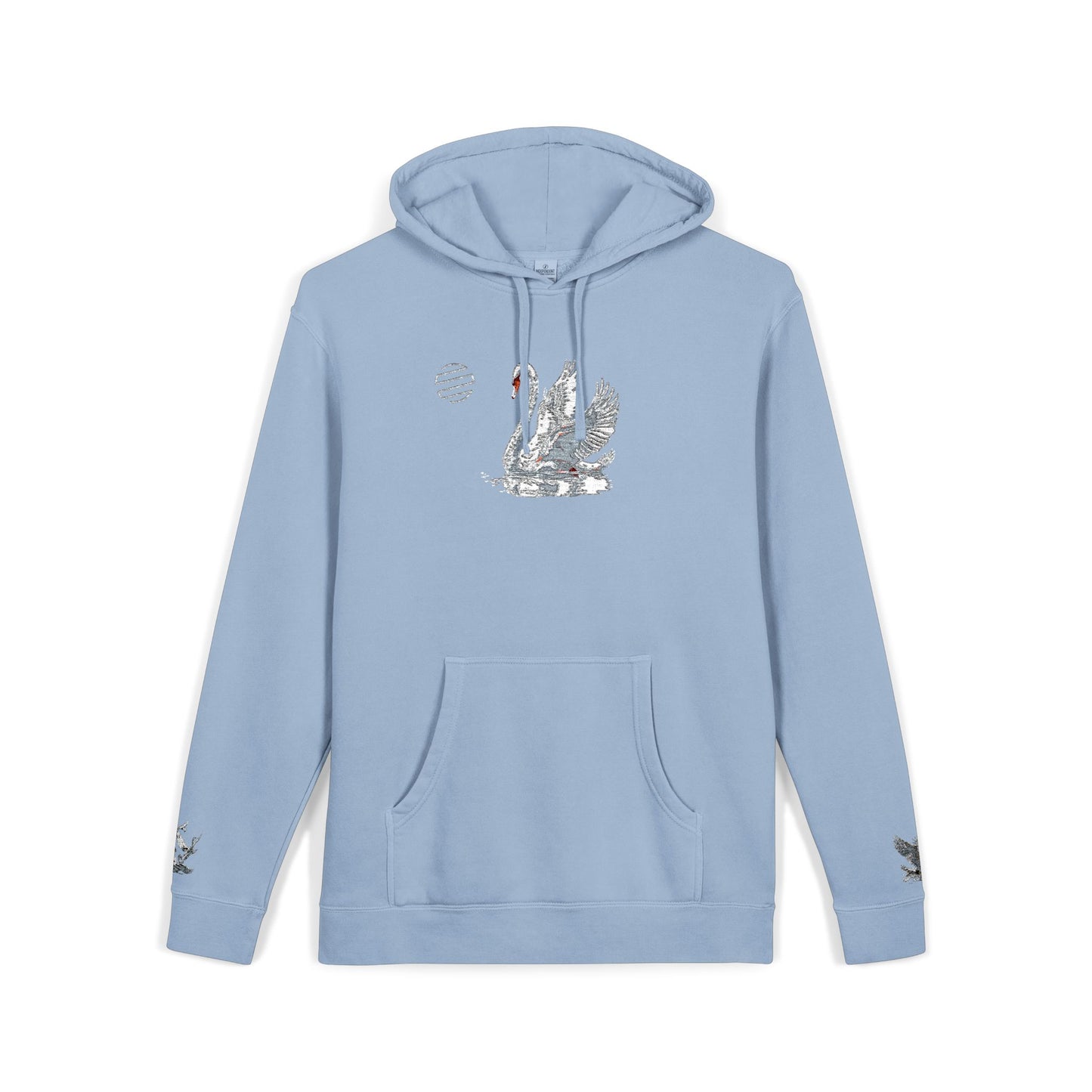 Embroidered Swan Graphic Hoodie — Vintage Pigment-Dyed