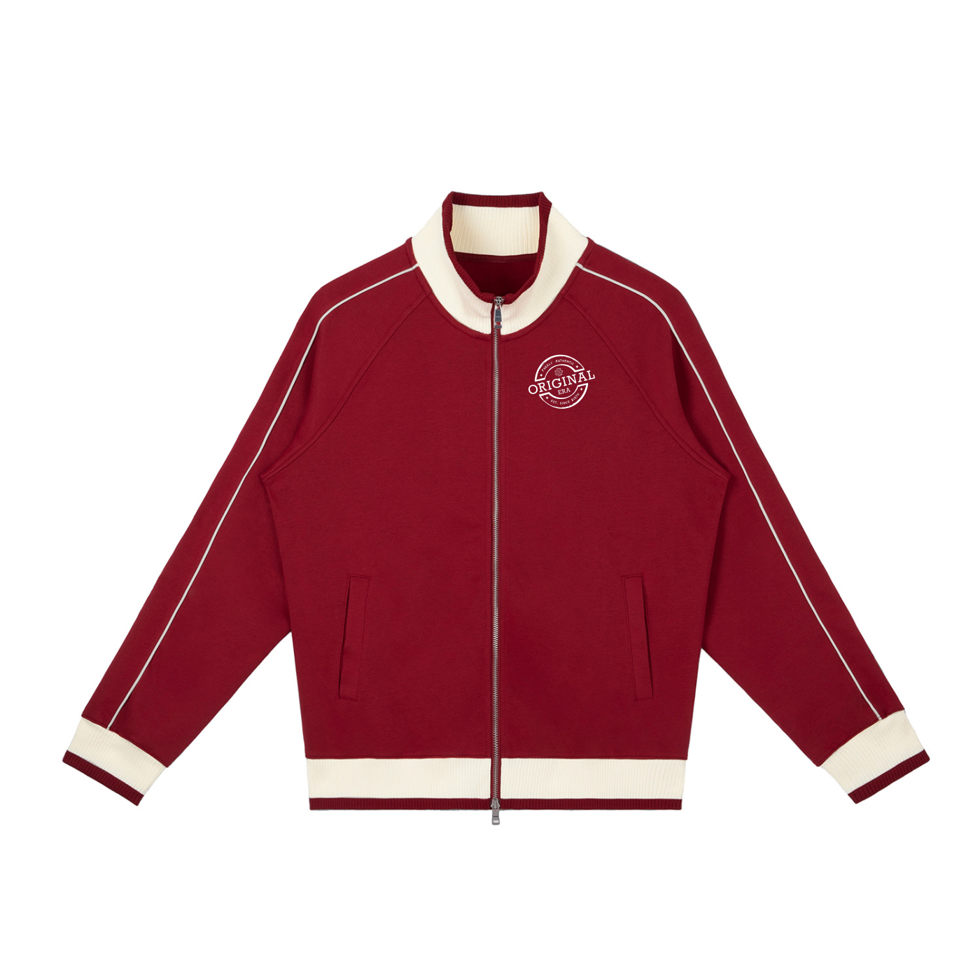 Color Block Raglan Sleeve Zip Track Jacket - Red