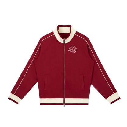 Color Block Raglan Sleeve Zip Track Jacket - Red