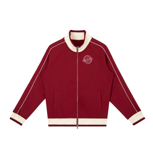 Color Block Raglan Sleeve Zip Track Jacket - Red