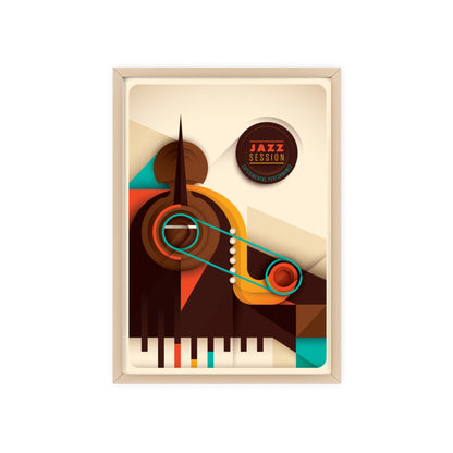 Jazz Session Poster with Wooden Frame – Retro Abstract Music Wall Art