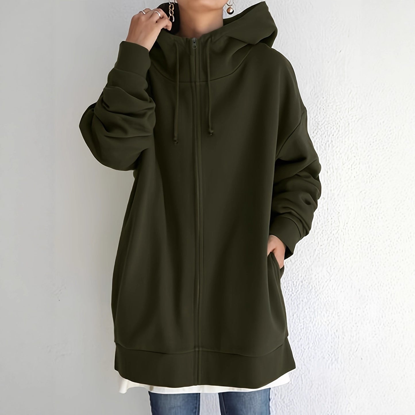 Long Zipper Hooded  Sweater