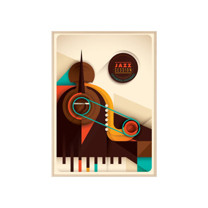 Jazz Session Poster with Wooden Frame – Retro Abstract Music Wall Art