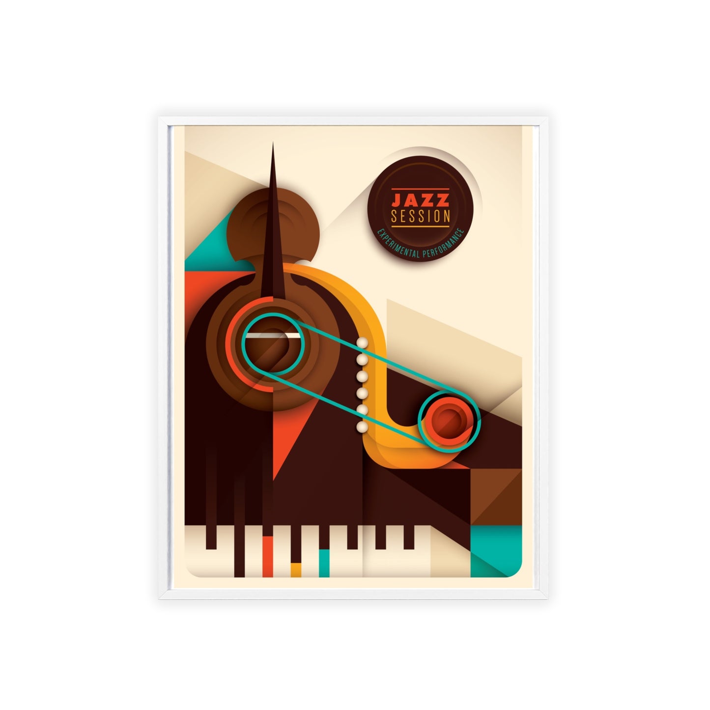 Jazz Session Poster with Wooden Frame – Retro Abstract Music Wall Art