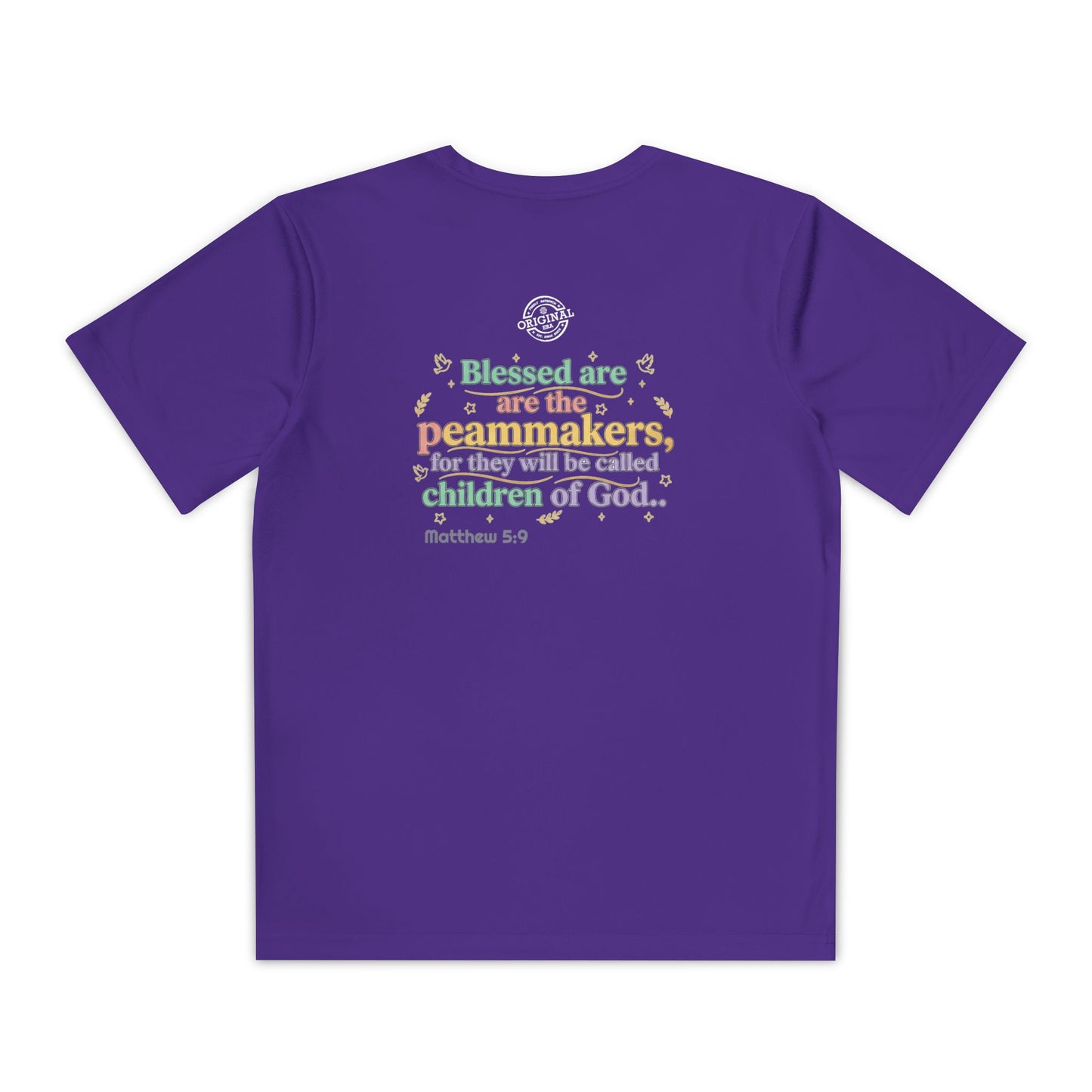 Youth Competitor Tee — "Original Era Inc." Kids' Christian Scripture T-Shirt (Matthew 5:9)