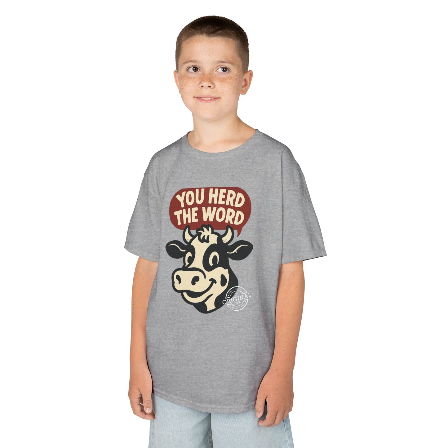 Kids T‑Shirt — 'You Herd the Word' Cow Front & 'Faith Over Fear' Farm Graphic