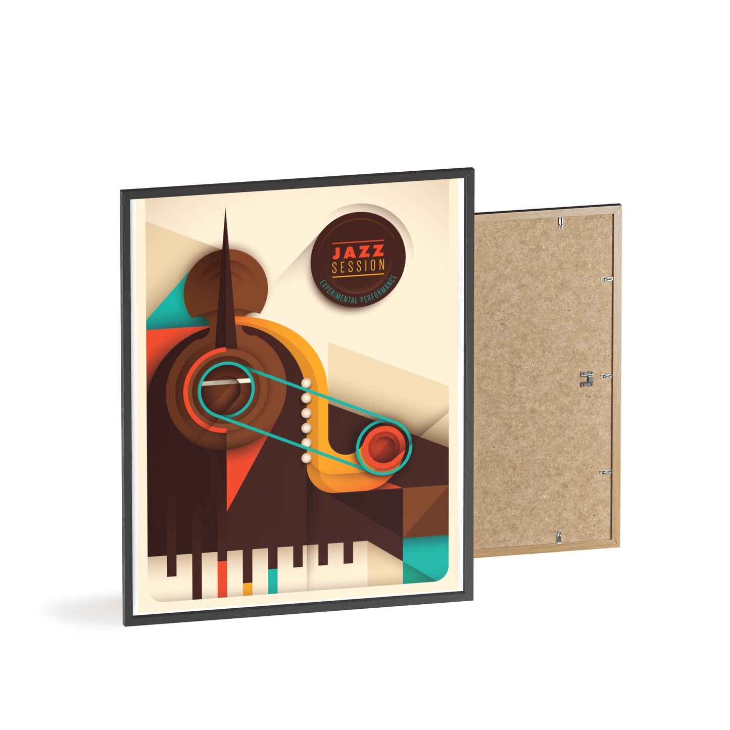 Jazz Session Poster with Wooden Frame – Retro Abstract Music Wall Art