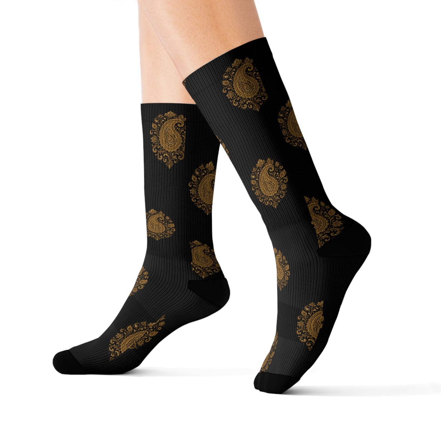 Gold Paisley Pattern Crew Socks