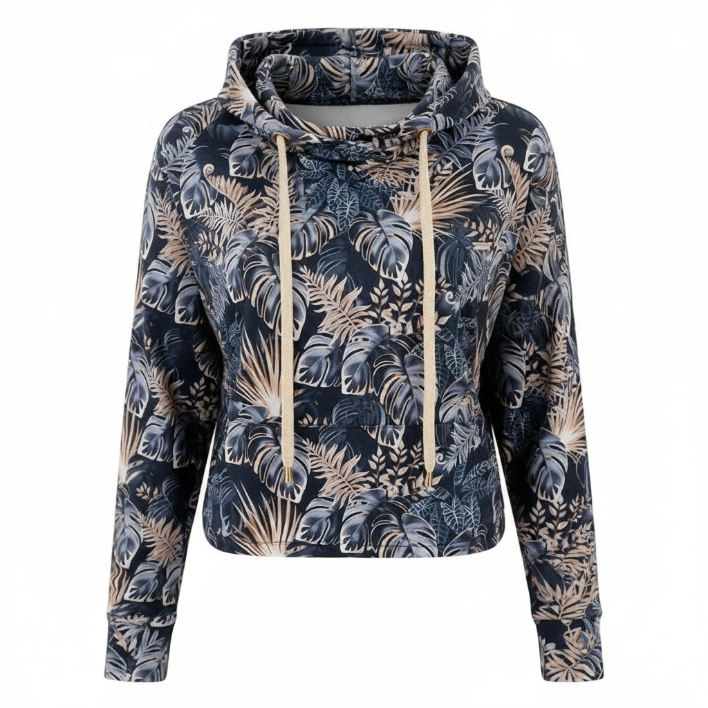 Women's Floral Hooded Rope Pocket Sweatshirt