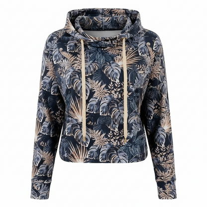 Women's Floral Hooded Rope Pocket Sweatshirt
