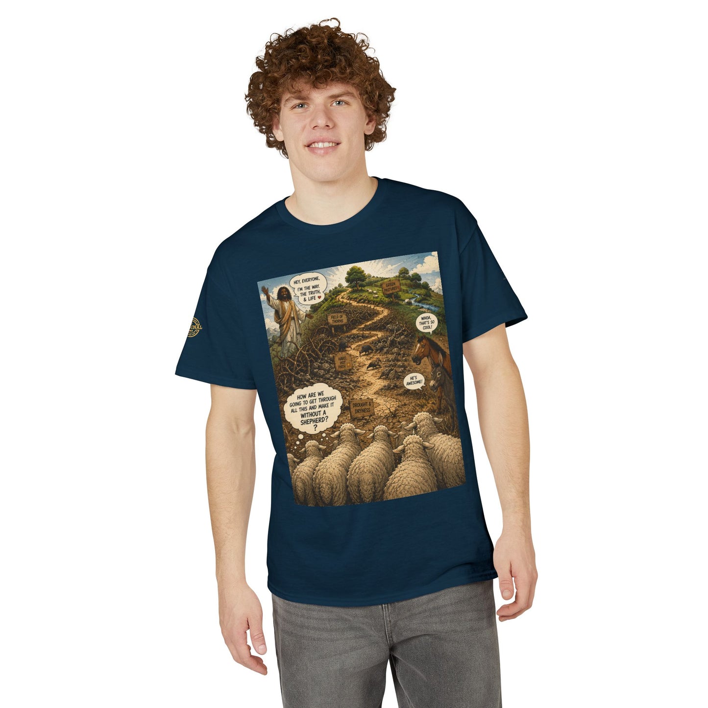 Sheep In the Wild Graphic T-Shirt — "God Has My Back" Faith Tee