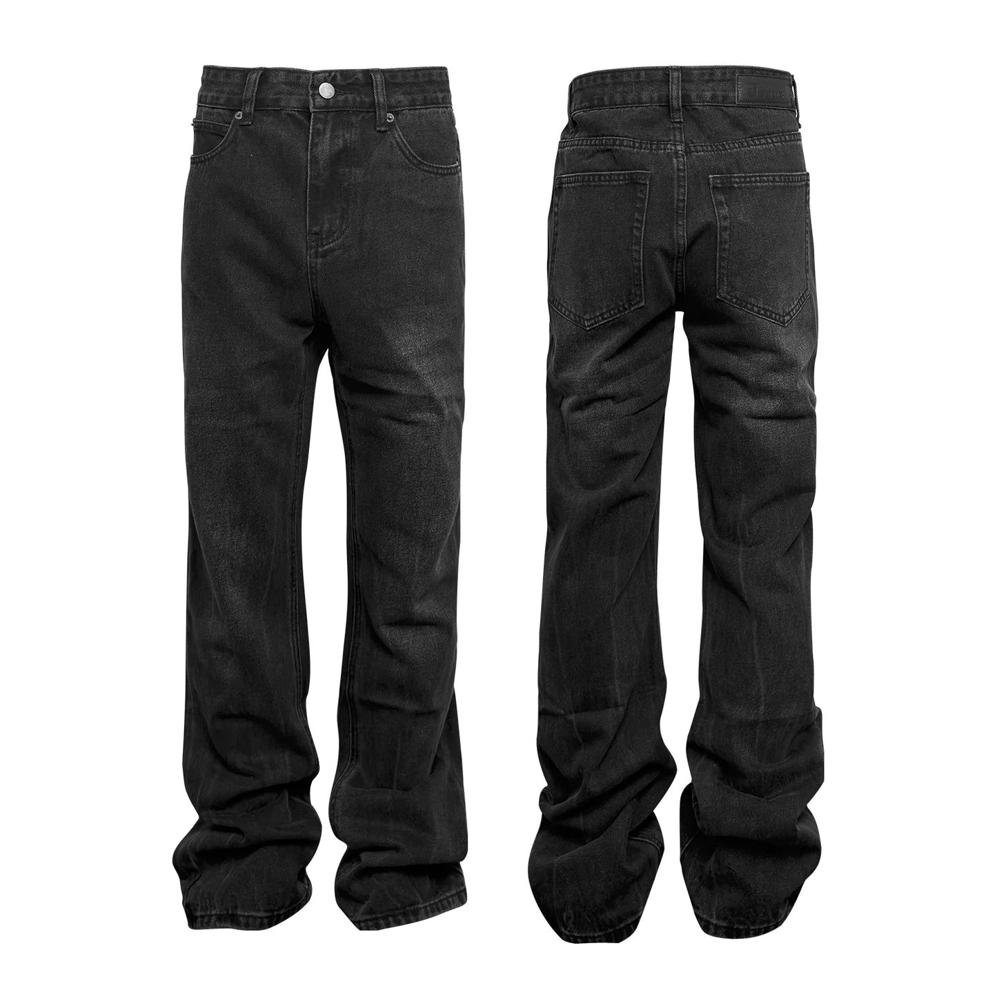 Washed Black Cracked Fit Denim Trousers