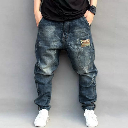 Street Style Denim Harem Pants for Casual Wear