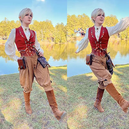 Retro Medieval Renaissance Suede High Waist Double Breasted Harem Pants