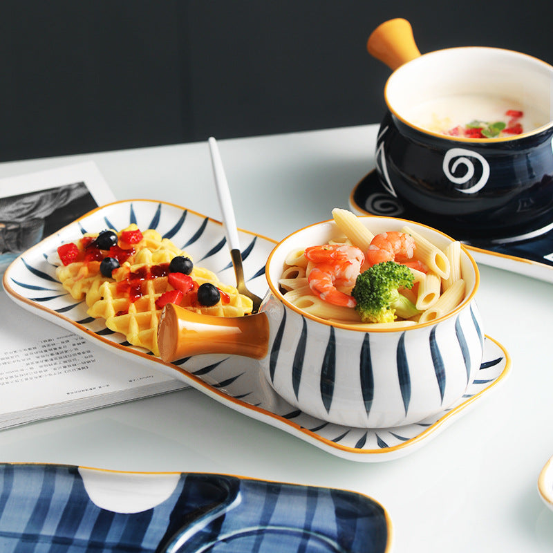 Hand-Painted Japanese Breakfast Bowl with Handle