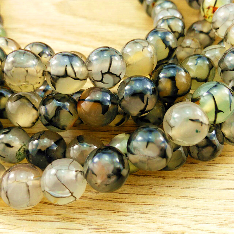 Black Dragon Pattern Agate Round Beads for DIY Jewelry