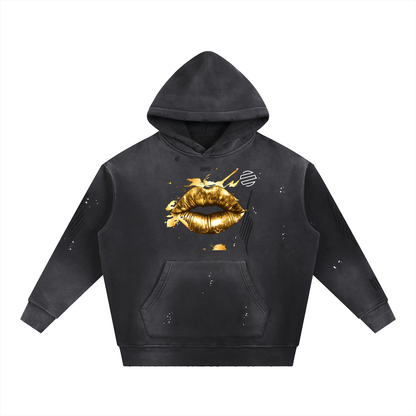 "Honest Lips" Vintage Washed Frayed Fleece Hoodie