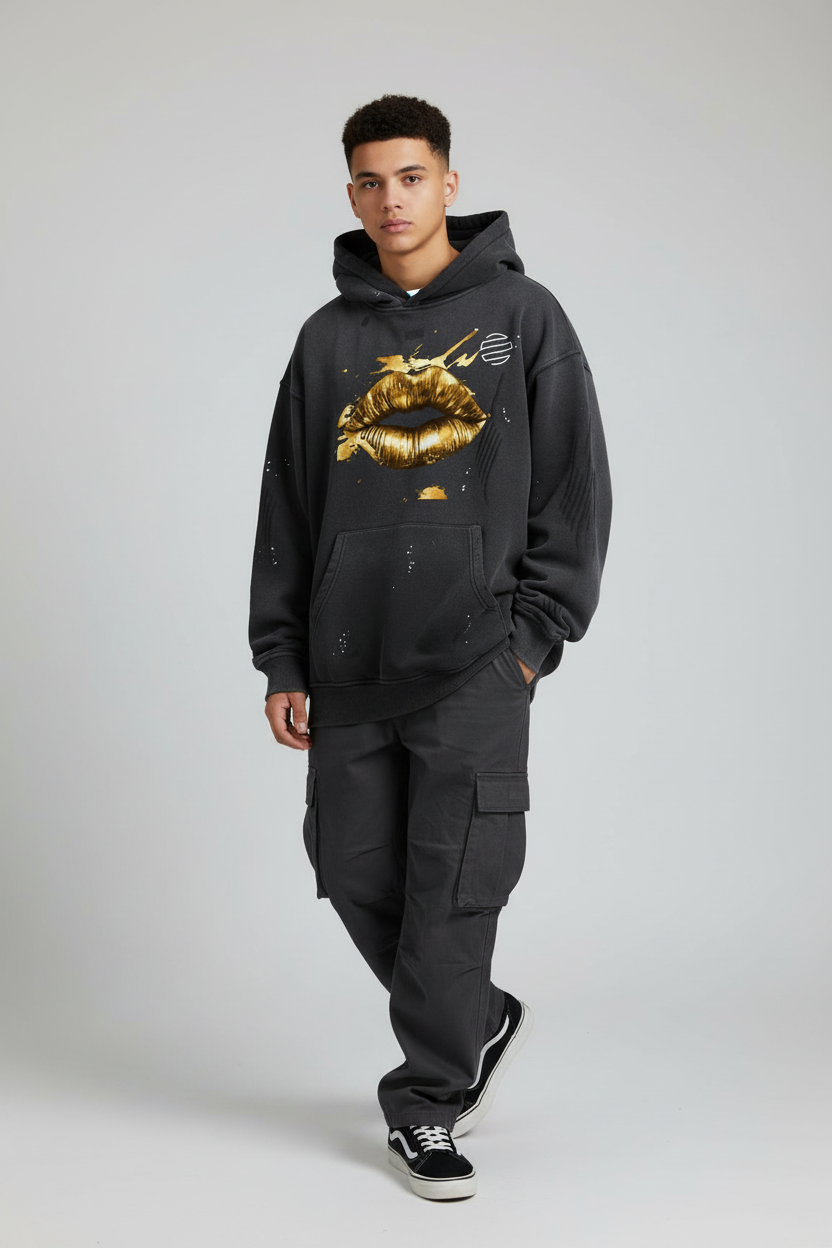 "Honest Lips" Vintage Washed Frayed Fleece Hoodie