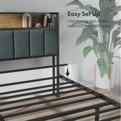Charging Full Bed Frame with LED Ambiance