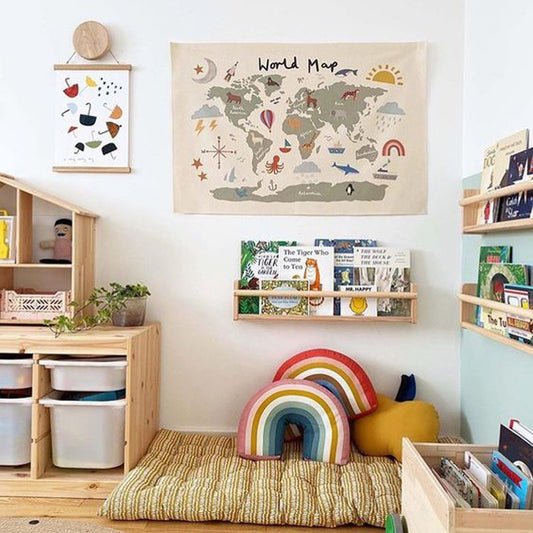 Nordic Style World Map Canvas Wall Art for Kids Room