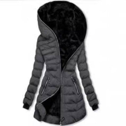 Mid-length Hooded Warm Fleece Padded Jacket