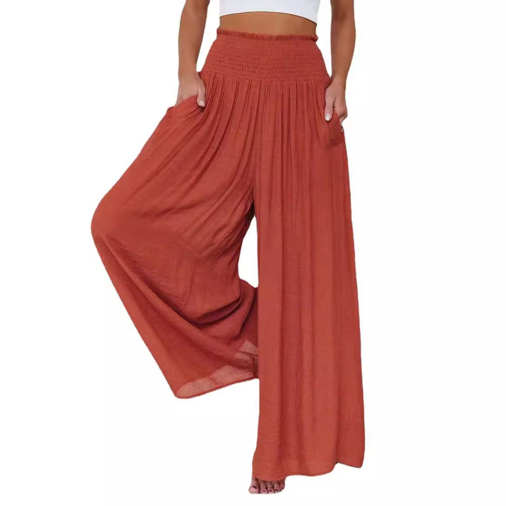 Cotton Wide-leg Pants Loose And Elastic Pocket Casual Pants