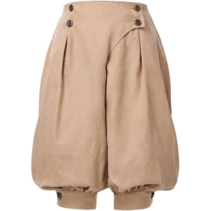 Retro Medieval Renaissance Suede High Waist Double Breasted Harem Pants