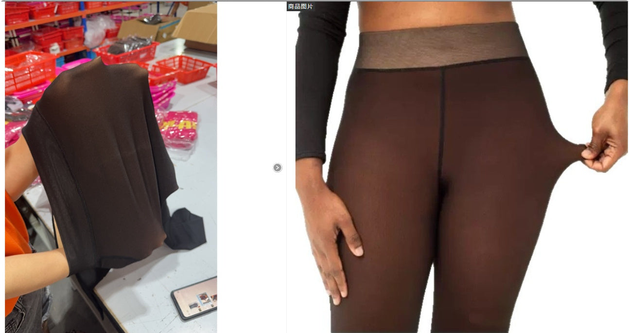 Women's One-line True See-through Leggings Fleece-lined - Warm Outer Wear Pantyhose