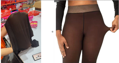 Women's One-line True See-through Leggings Fleece-lined - Warm Outer Wear Pantyhose