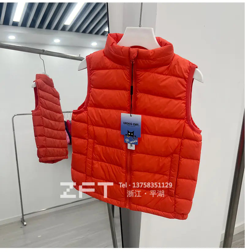 Kids Lightweight Down Vest with Stand Collar (90% White Duck Down)