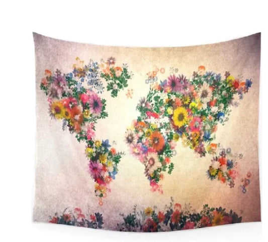 Floral Map Tapestry Wall Hanging Decor