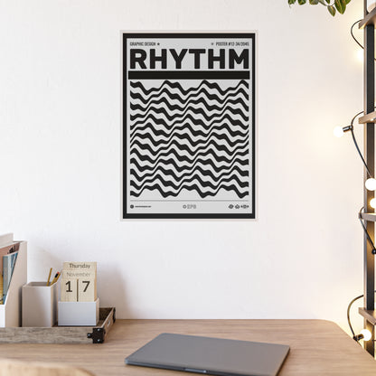 Rhythm Wave Art Poster with Wooden Frame — Black & White Modern Wall Print