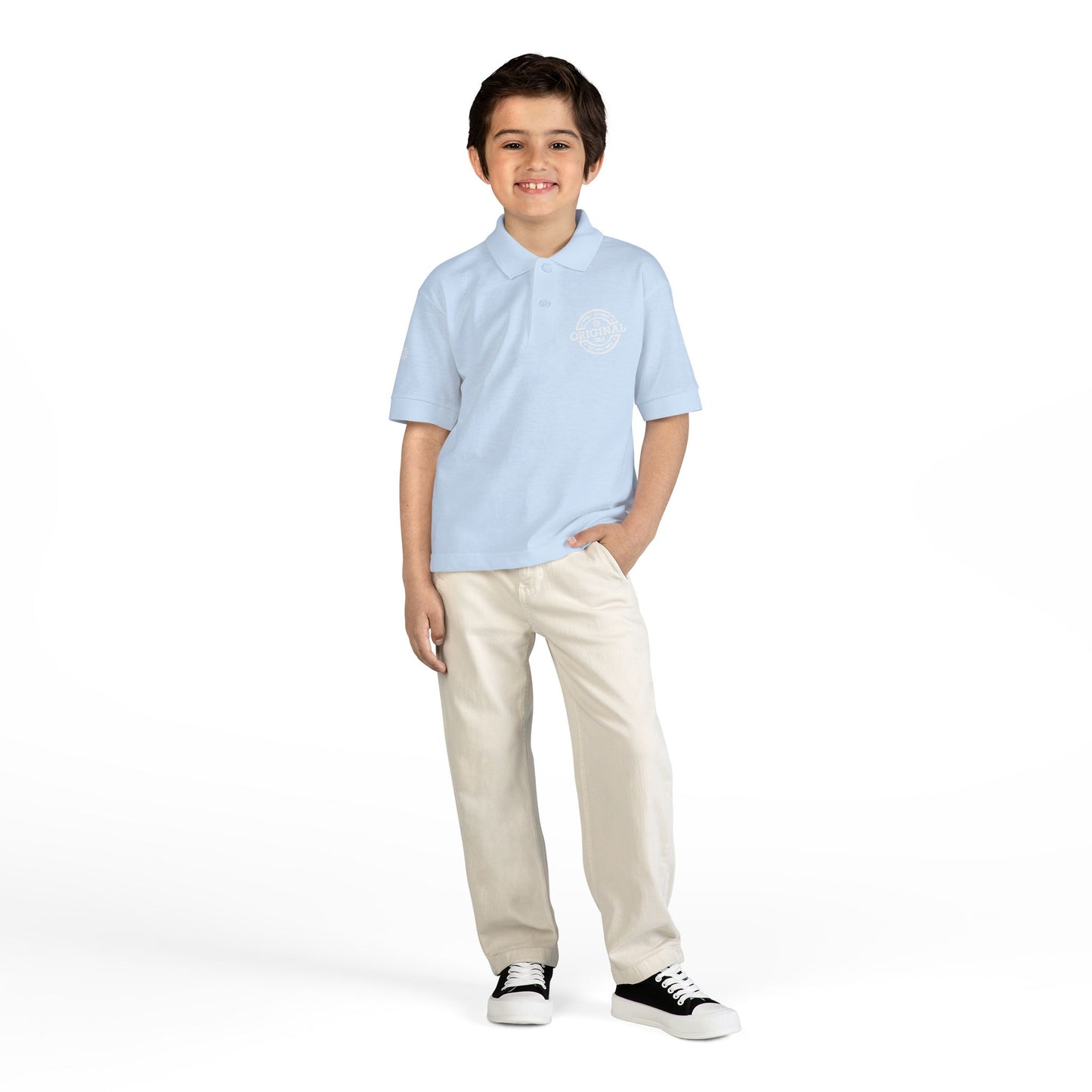 Youth Polo Shirt with 'Original' Vintage Stamp Logo — Kids School Uniform / Casual